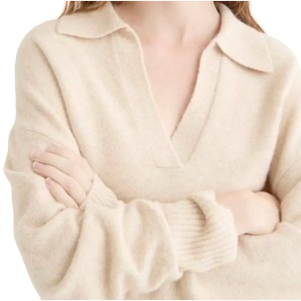 NWT J.CREW HEATHER SAND COLLARED V-NECK SUPERSOFT YARN SWEATER BJ597 SZ SMALL